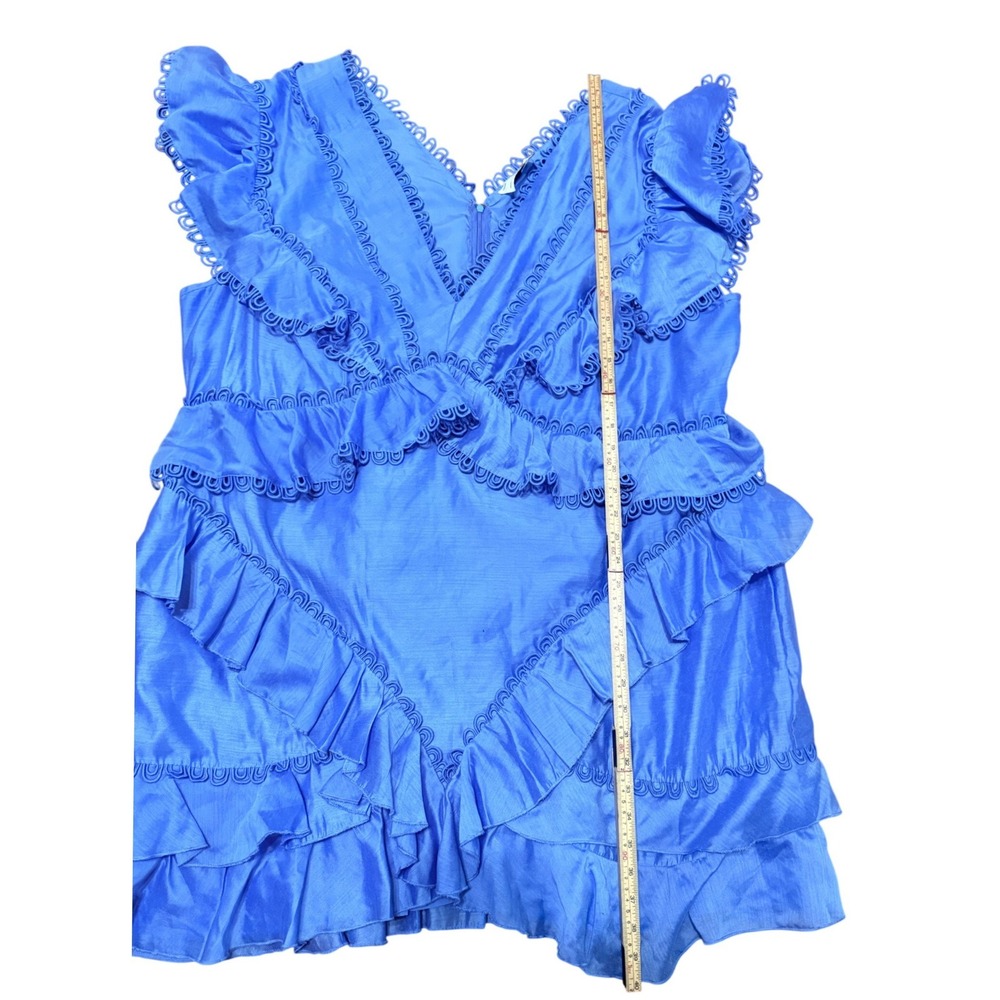 ASOS Design Blue Ruffle Ric Rac Trim Tiered Mini Dress Plus Size US 24 - Picture 9 of 11